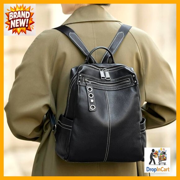 Genuine Leather Backpack Purse Convertible Shoulder Bag Travel Fashion Designer